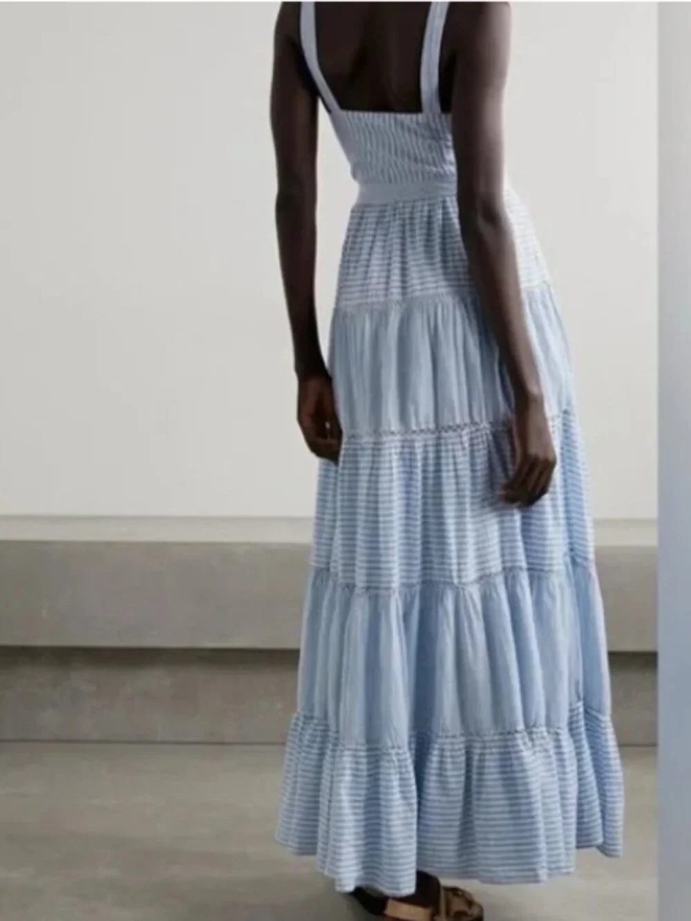 Love Shack Fancy blue/white stipe, tiered strapless maxi dress, 0 - Picture 2 of 7